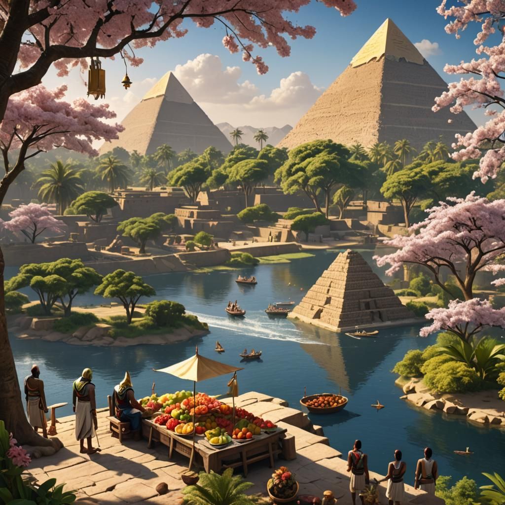 Egyptian Pyramid Construction with Pharaoh, Matte Painting