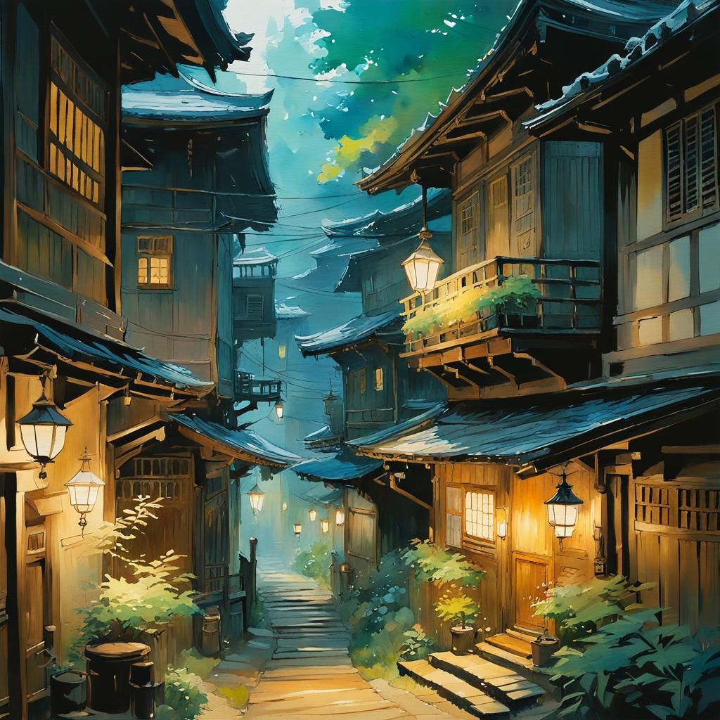 Alleyway Illustration in Ghibli Style