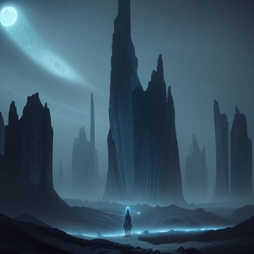 Obsidian Citadel Amidst Celestial Mist