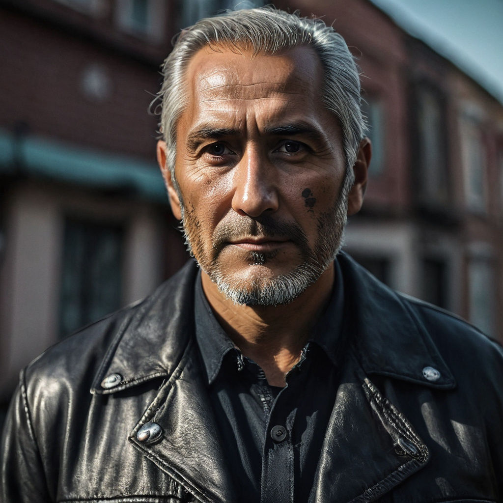 Biker Portrait with Tattoos in Cinematic Style