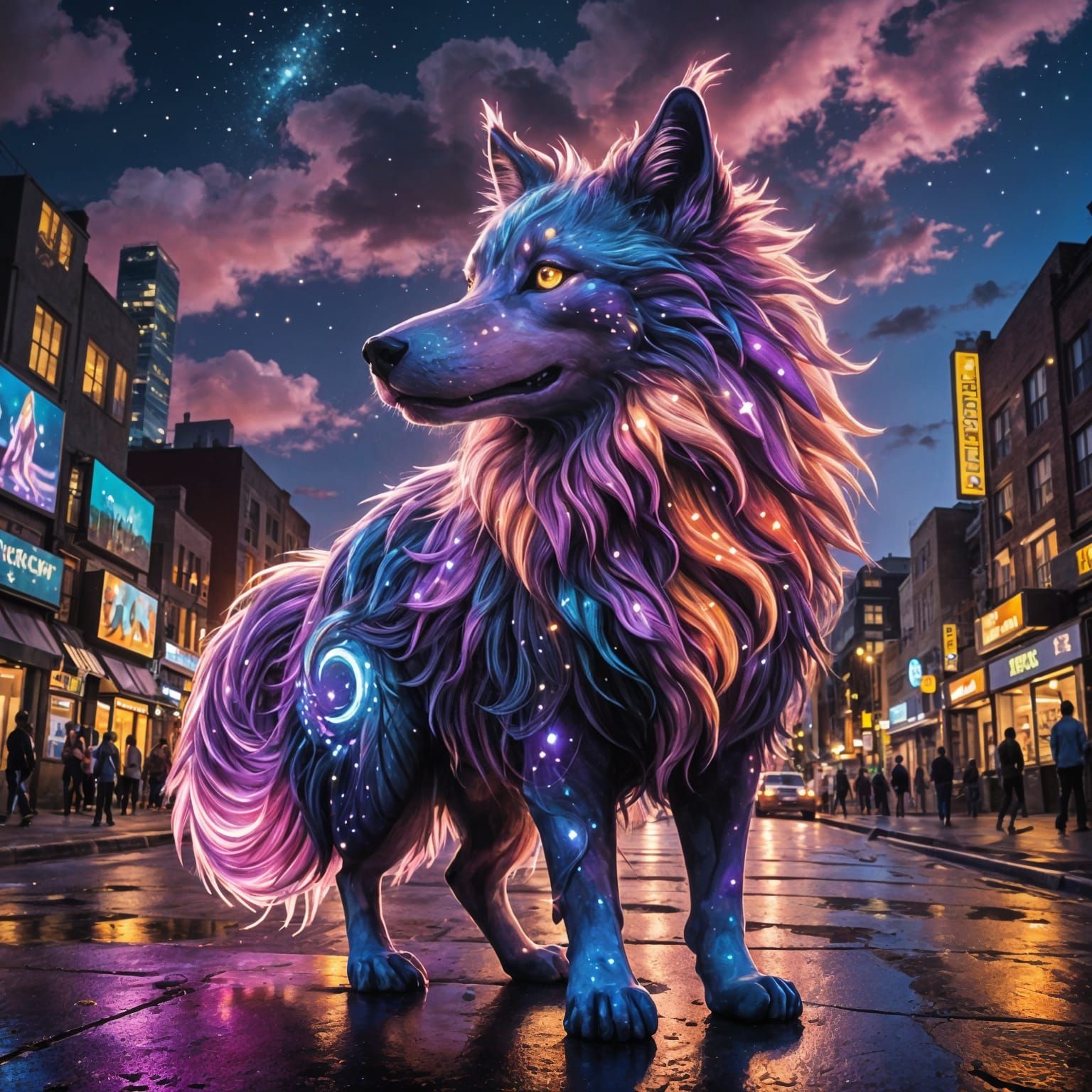 Street Art Under a Starry Night Sky