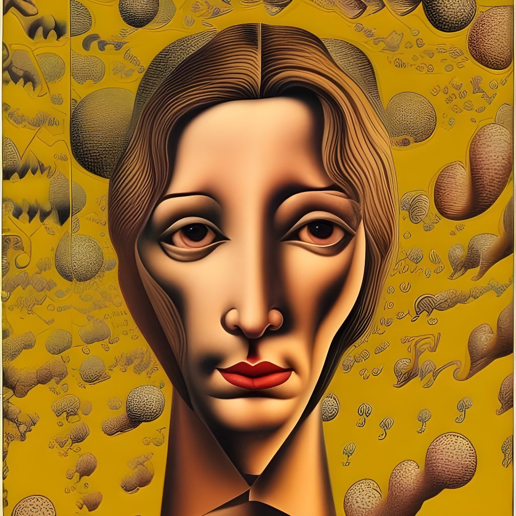 Surreal Woman in Escher-Inspired Dreamscape