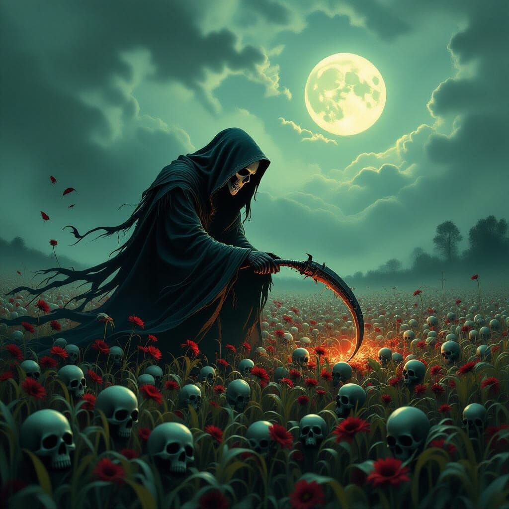 Grim Reaper Harvests Tangible Nightmares Gothic Illustration