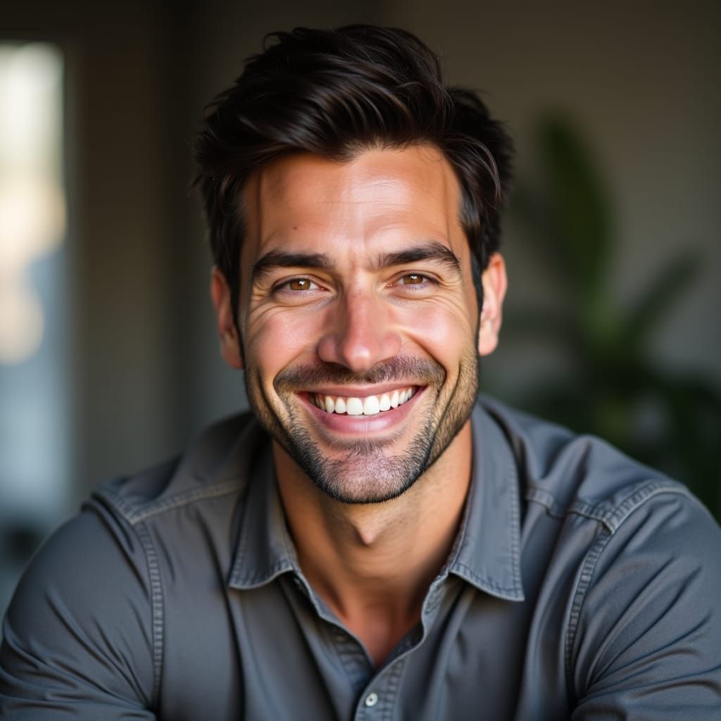 Portrait of a Smiling Dark-Haired Man
