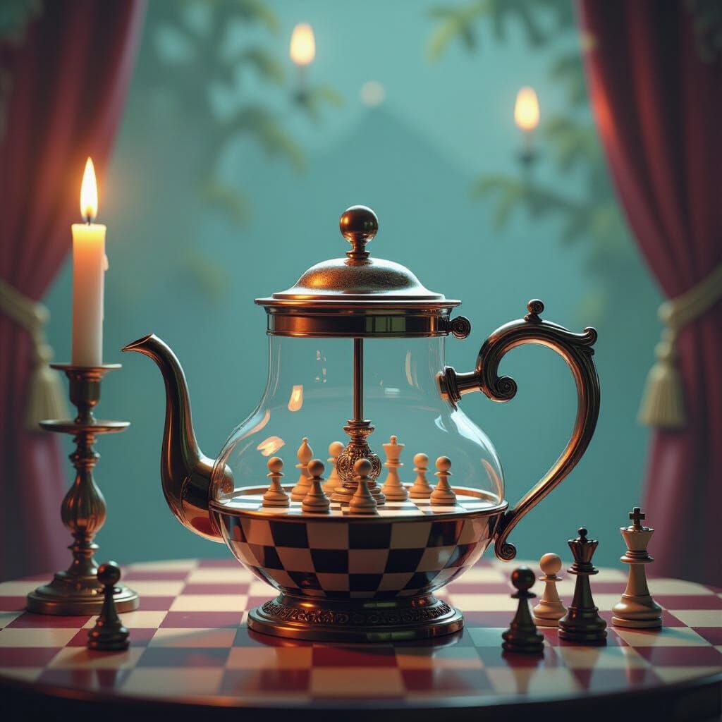 Surreal Chess Scene Under Candlelight with Charly Parker Tru...