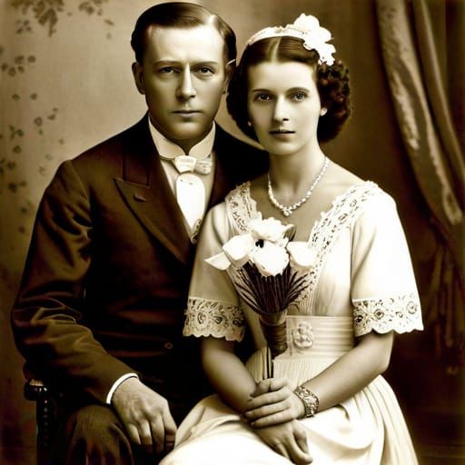 Vintage 1920s Wedding Portrait in Sepia Tones