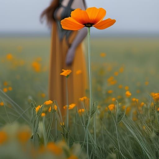 Golden Poppy Stands Out in White Field, Digital Art