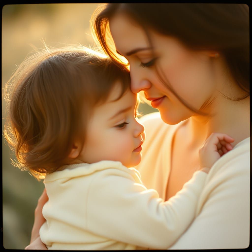 Mothers and Children Sharing Tender Moments in Warm Golden L...