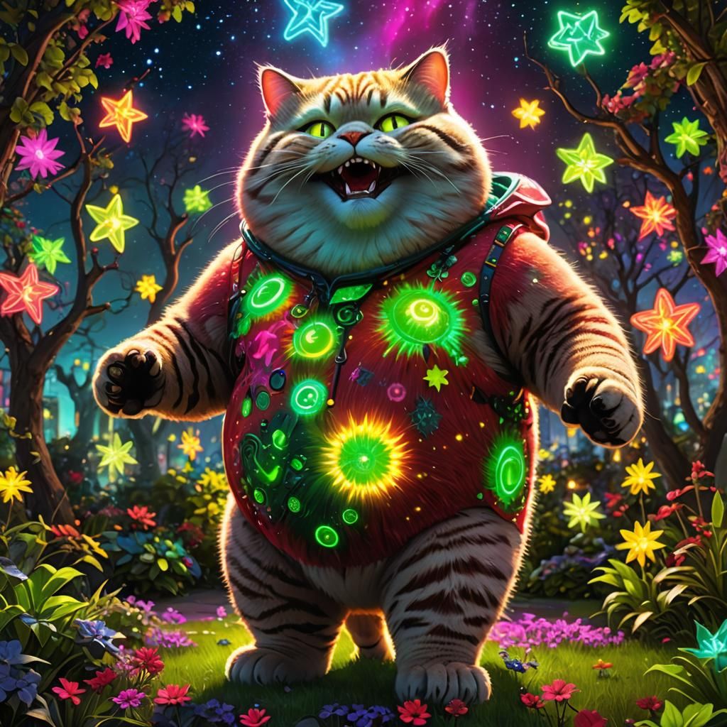 Neon Cat-Boy in Bioluminescent Garden