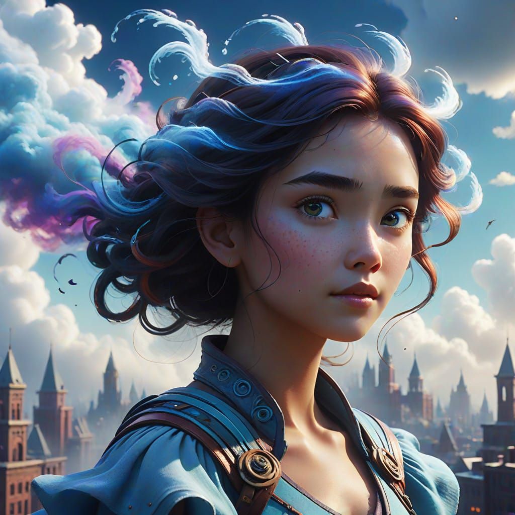 Majestic Cloud Cityscape with Ethereal Air Elemental