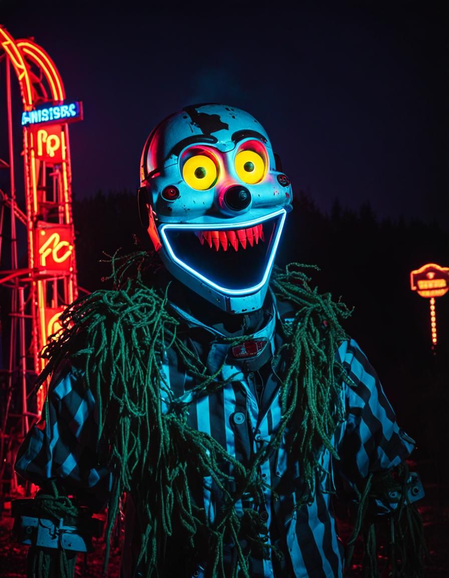 Neon Horror Animatronic Puppet in Abandoned Park