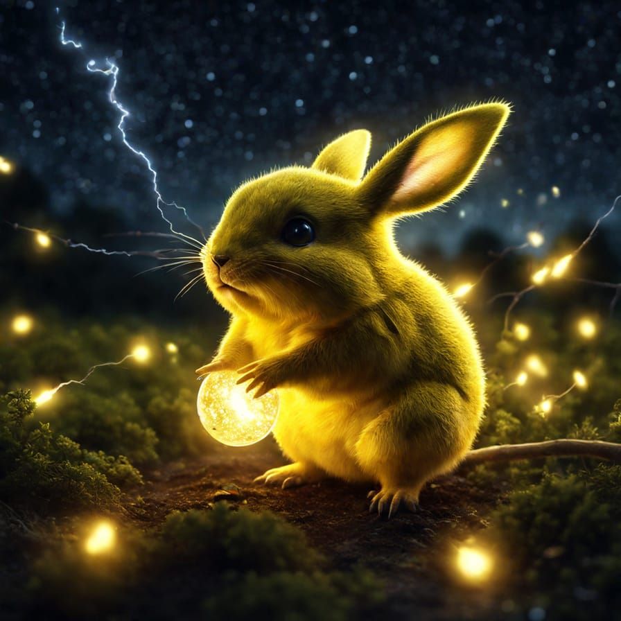 Hyperrealistic Pikachu Portrait with Fireflies and Electric ...