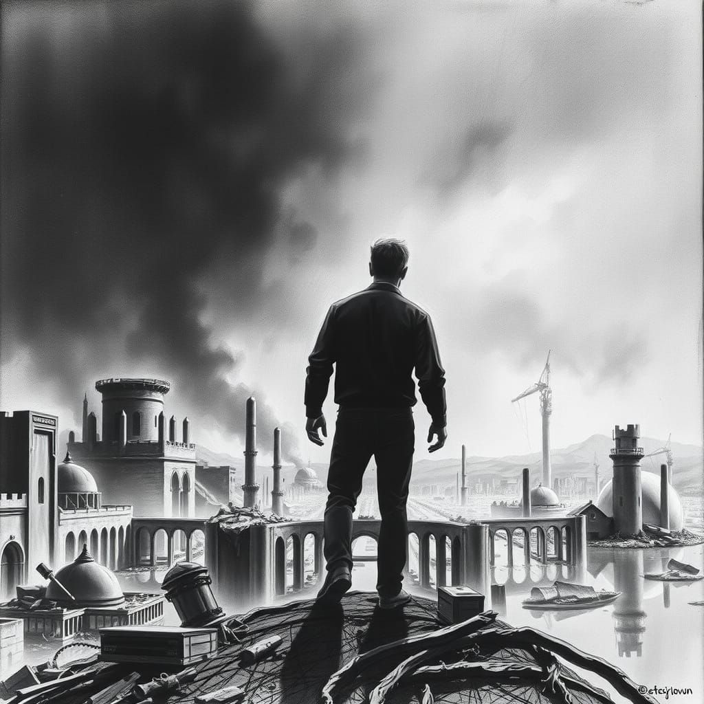 Man at Edge of Post-Apocalyptic Ruins
