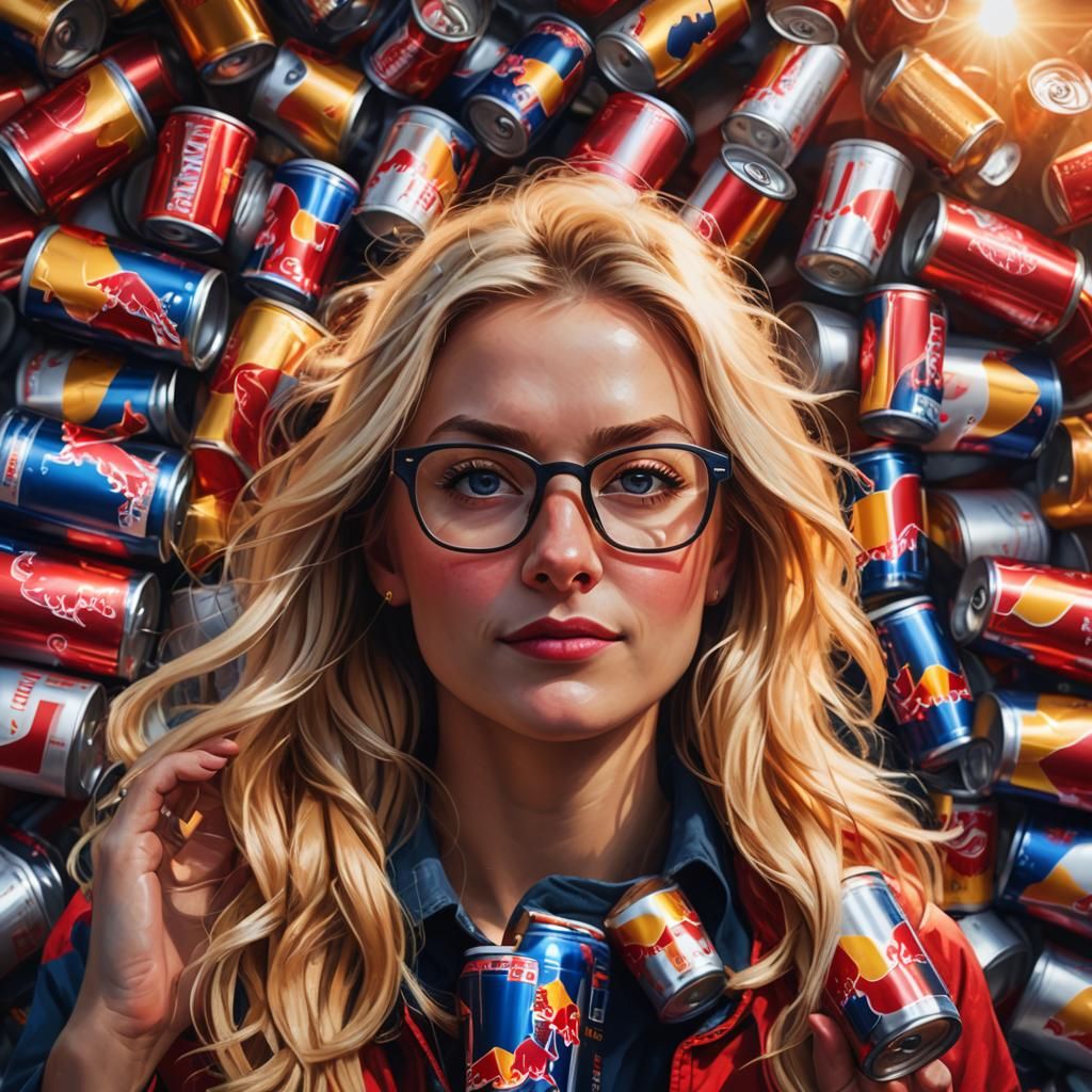 Woman with Red Bull Cans: Digital Matte Painting