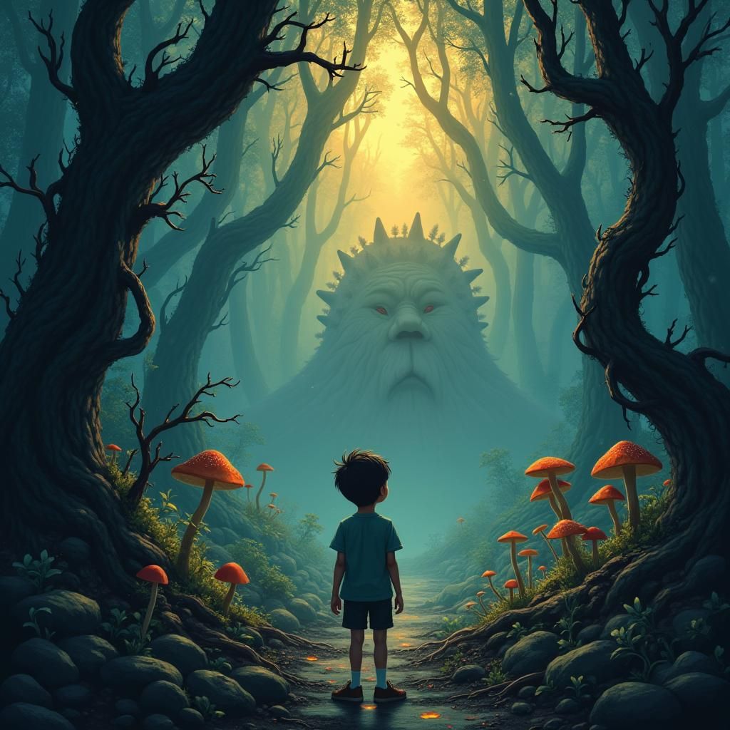 Schoolboy's Forest Nightmare: Digital Concept Art