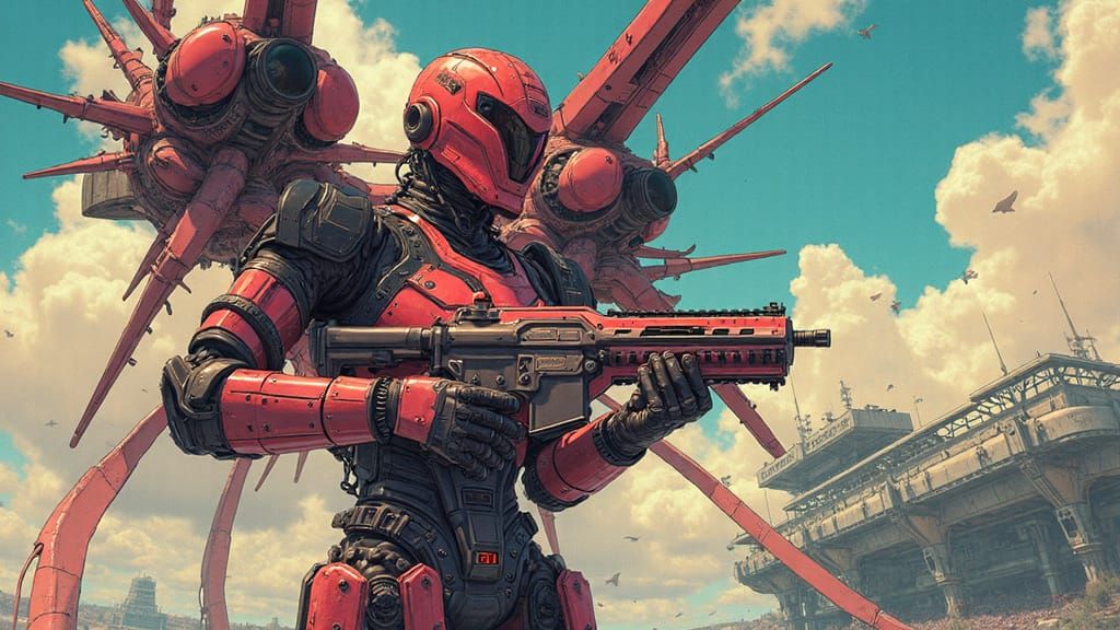 Aeon Flux in Maximalist Mecha Armor, Anime Style