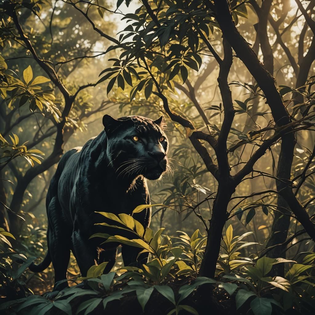 Black Panther Shadow in Nature: Cinematic Film Still