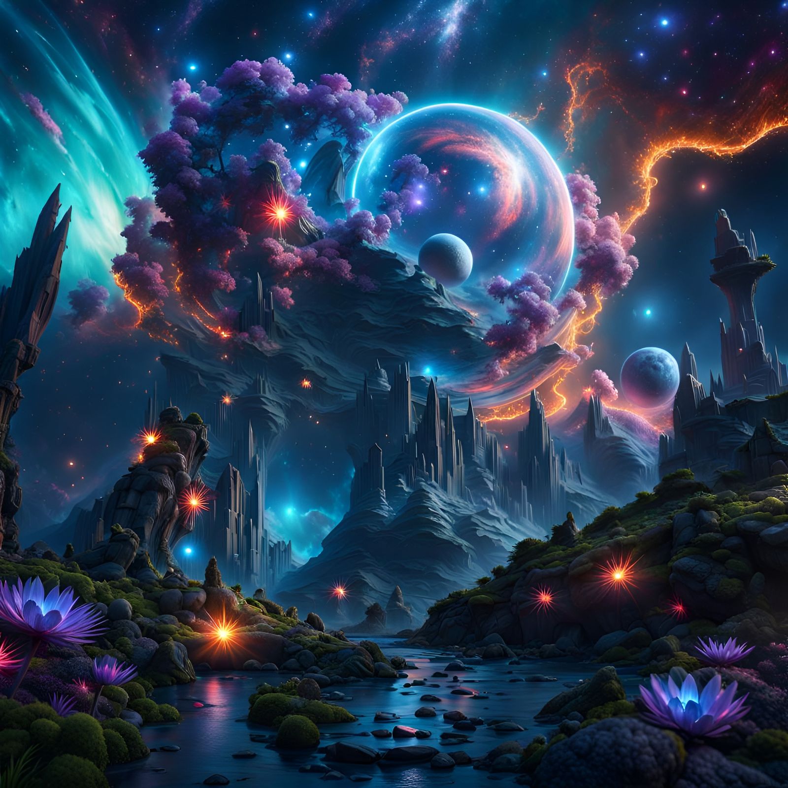 Alien Fantasy World with Crystal Stars