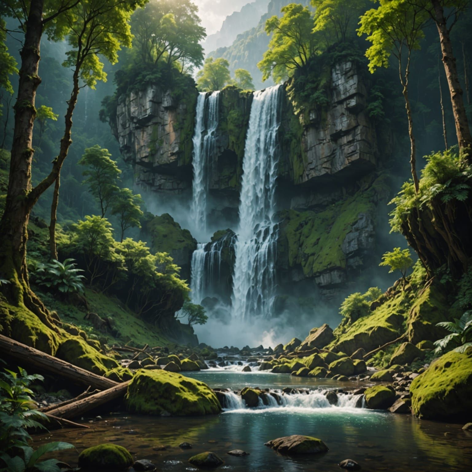 Stunning Digital Waterfall Scene in Epic Cinematic Style