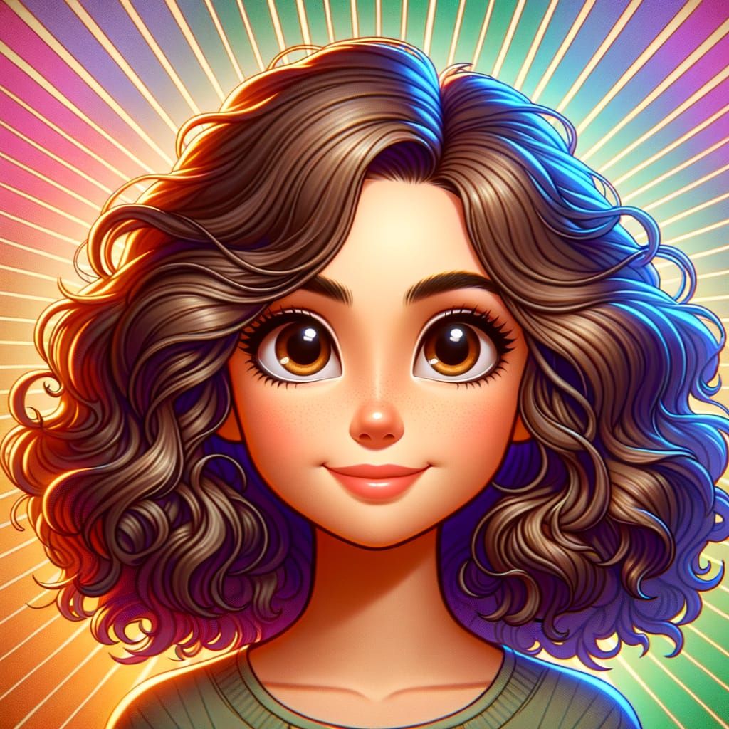 Cartoon Girl with Curly Hair in Early 20th-Century Style