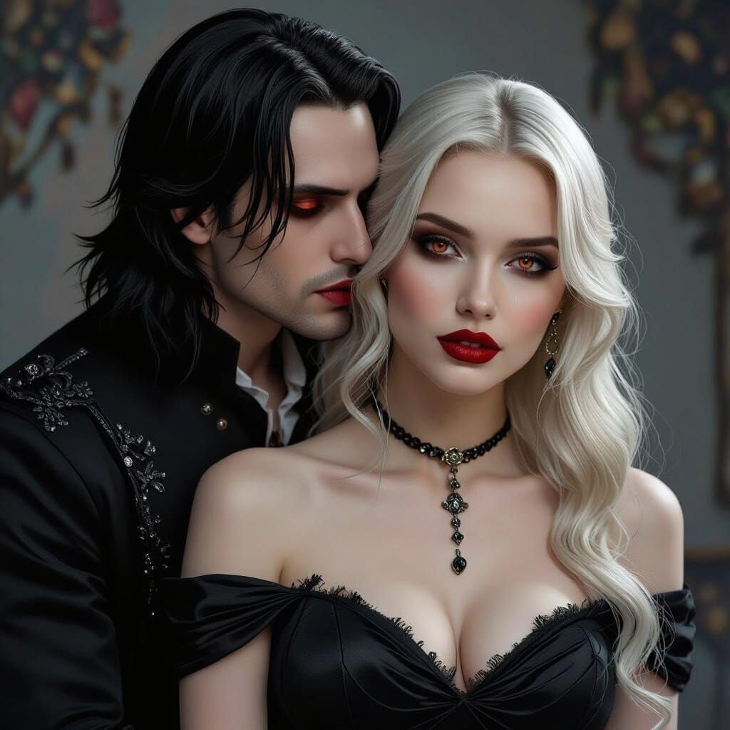 Gothic Vampire Romance in Dark Bedroom