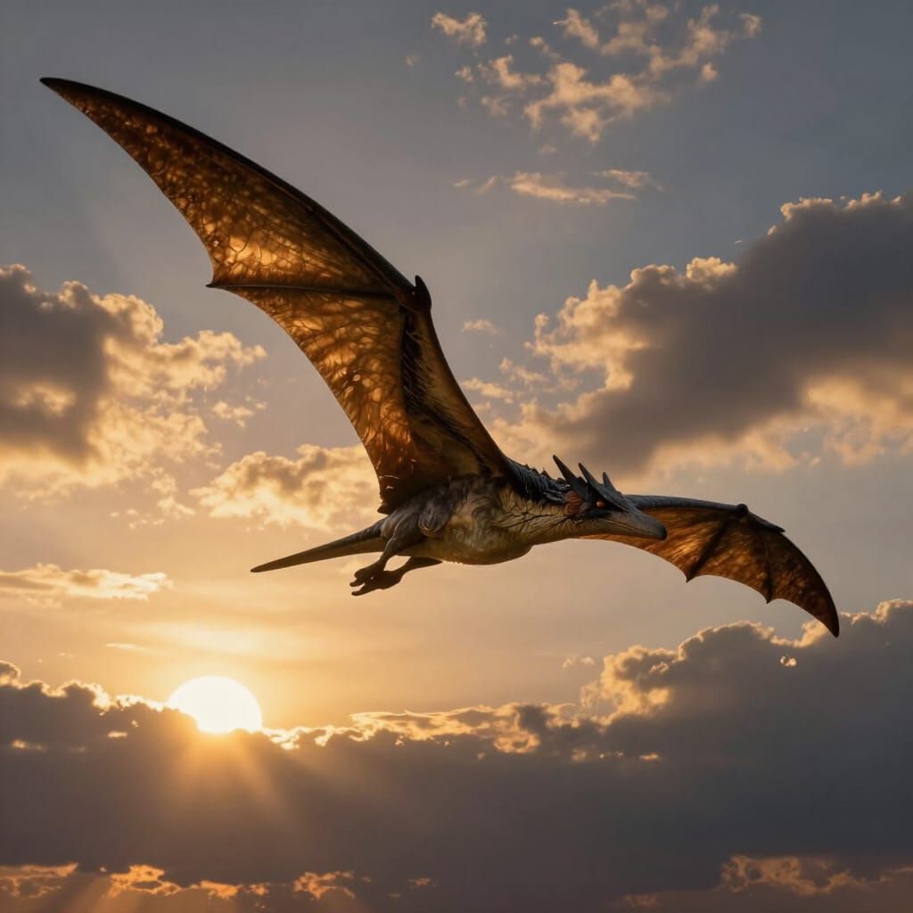 Majestic Pterodactyl Soaring at Golden Hour