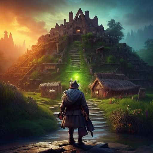 Gnome Artificer in Neolithic Village, as 3D Digital Art