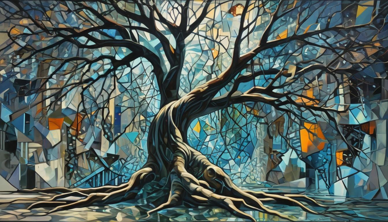 Cubist Surrealism: Tree and Shattered Glass