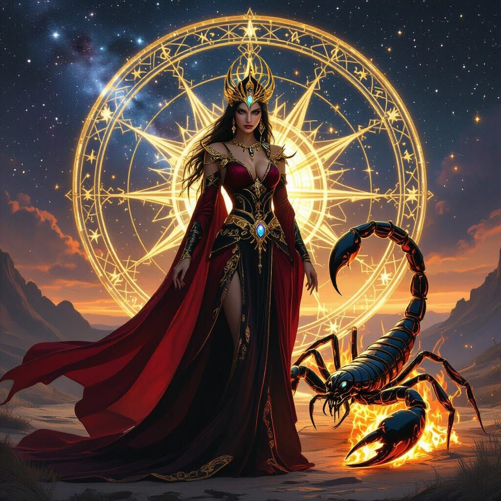 Scorpio Zodiac Goddess in Cosmic Realm, Ultra-Realistic Fant...