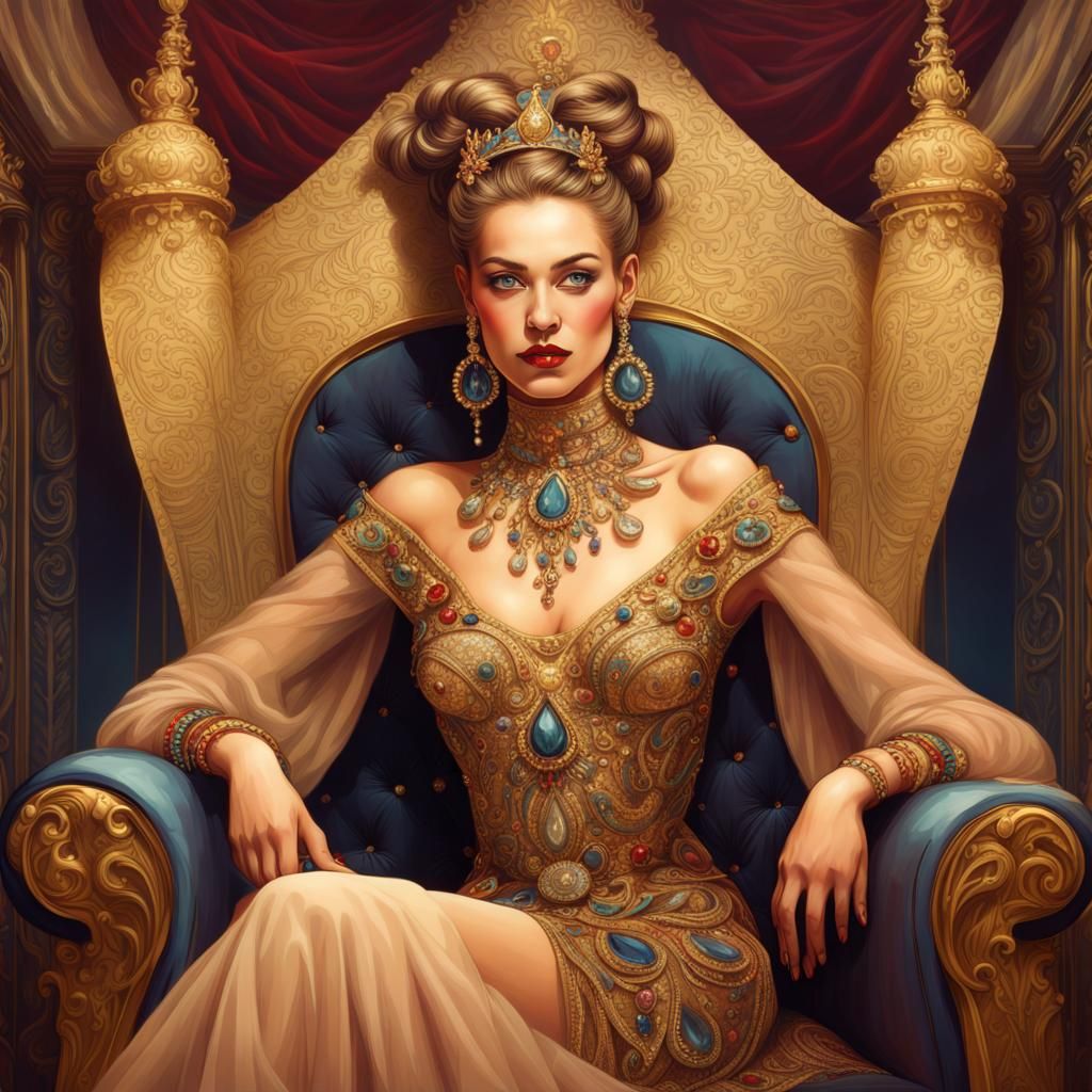 Maximalist Portrait of a Queen in Art Nouveau Style