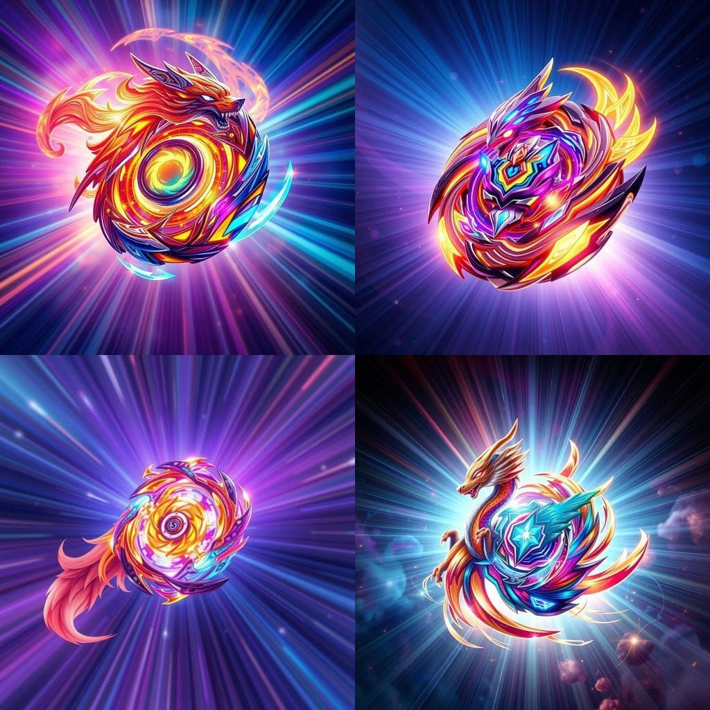 Cosmic Astral Fox-Dragon Beyblade in Anime Style