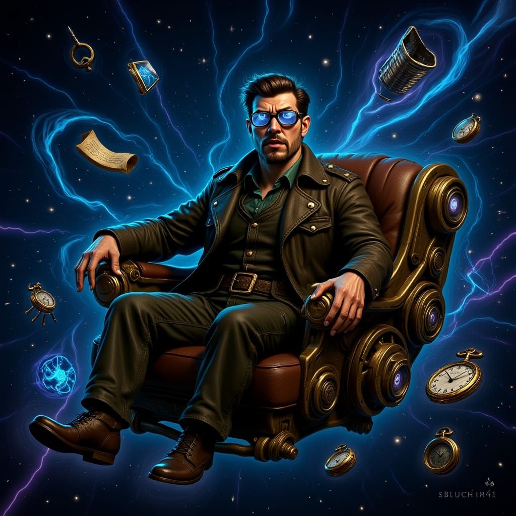 Steampunk Time Traveler in Swirling Void