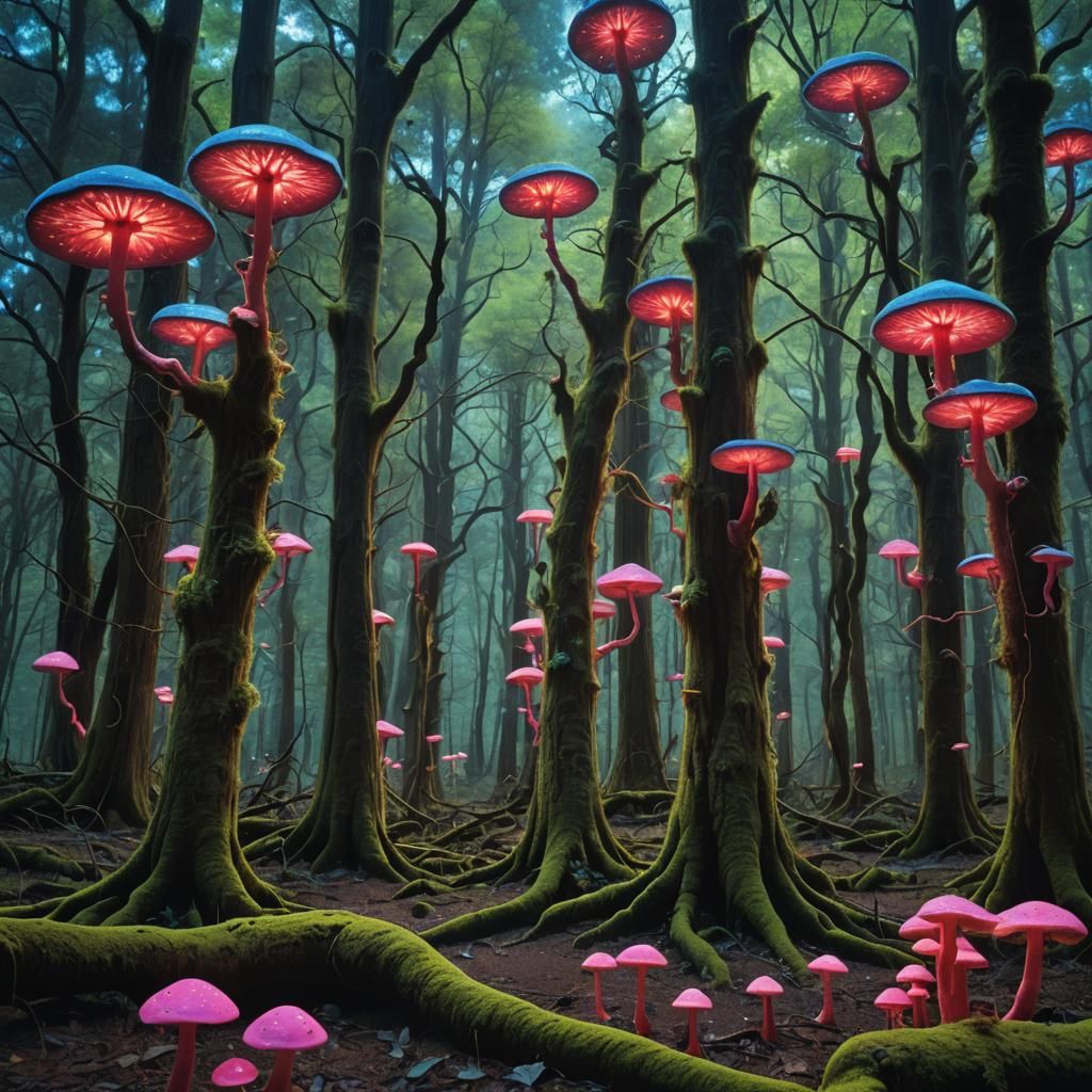 Glowing Neon Forest: Surreal Bioluminescent Dreamscape