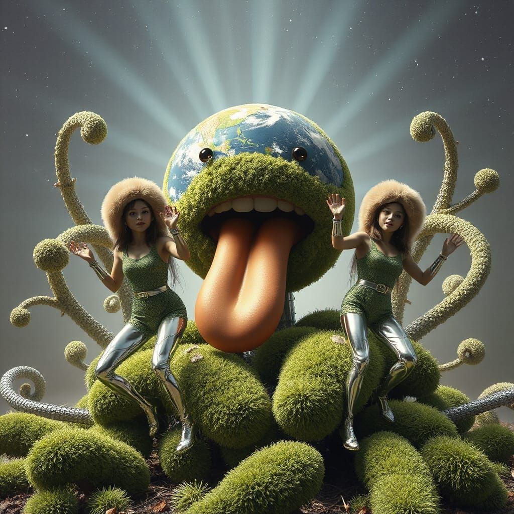 Surreal Steampunk Earth Tongue with Robot Bush