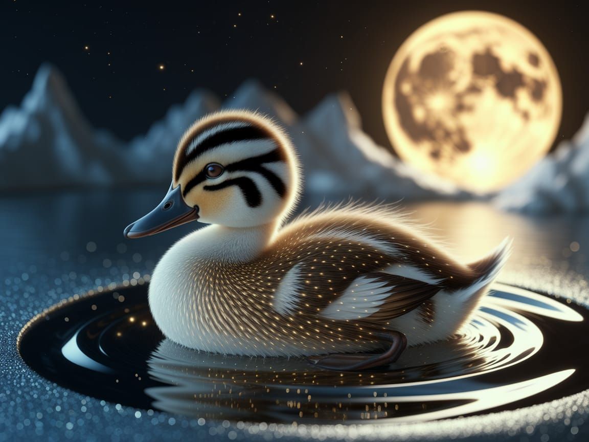 Serene Duckling in Golden Moonlight