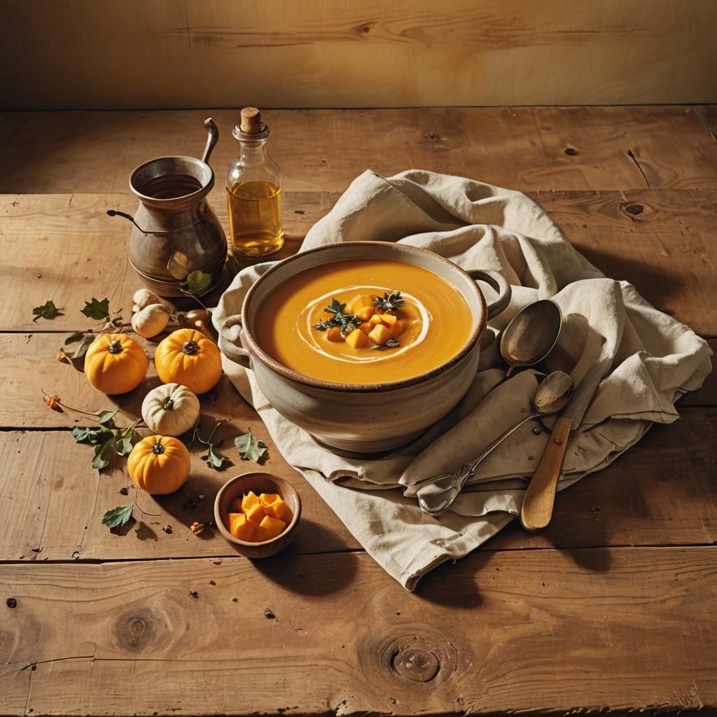 Butternut Squash Soup Still Life as Impressionist Painting