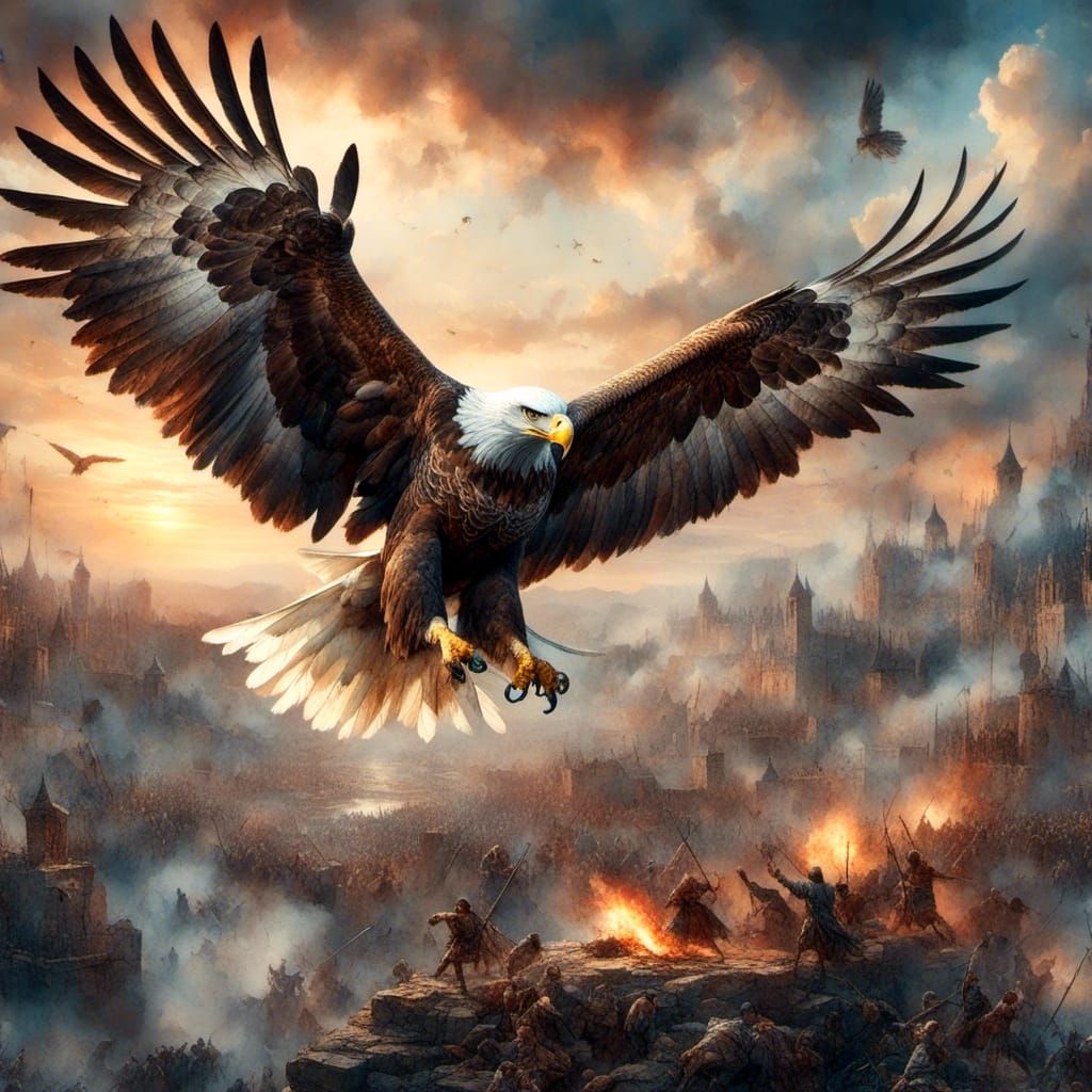 White Eagle Soars Over Medieval Battlefield