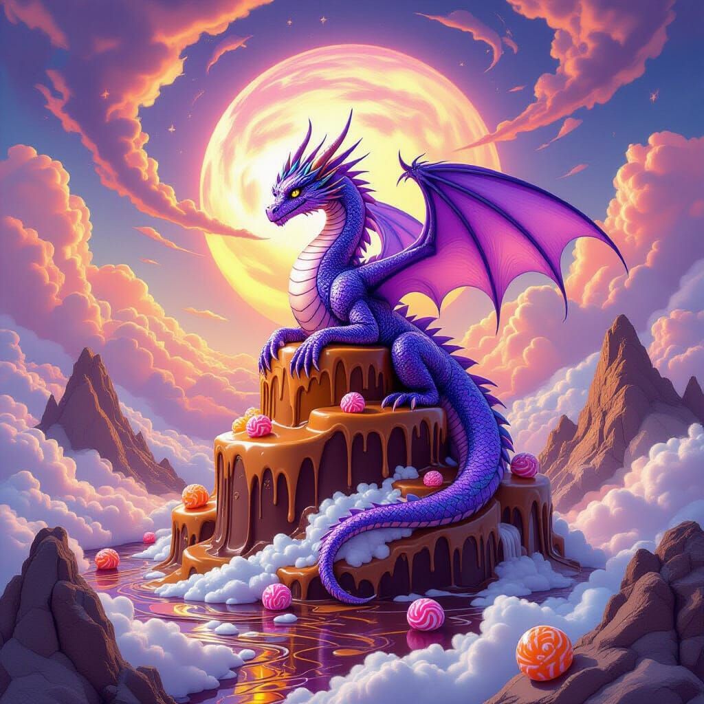 Purple Dragon on Candy Mountains in Epic Fantasy Style