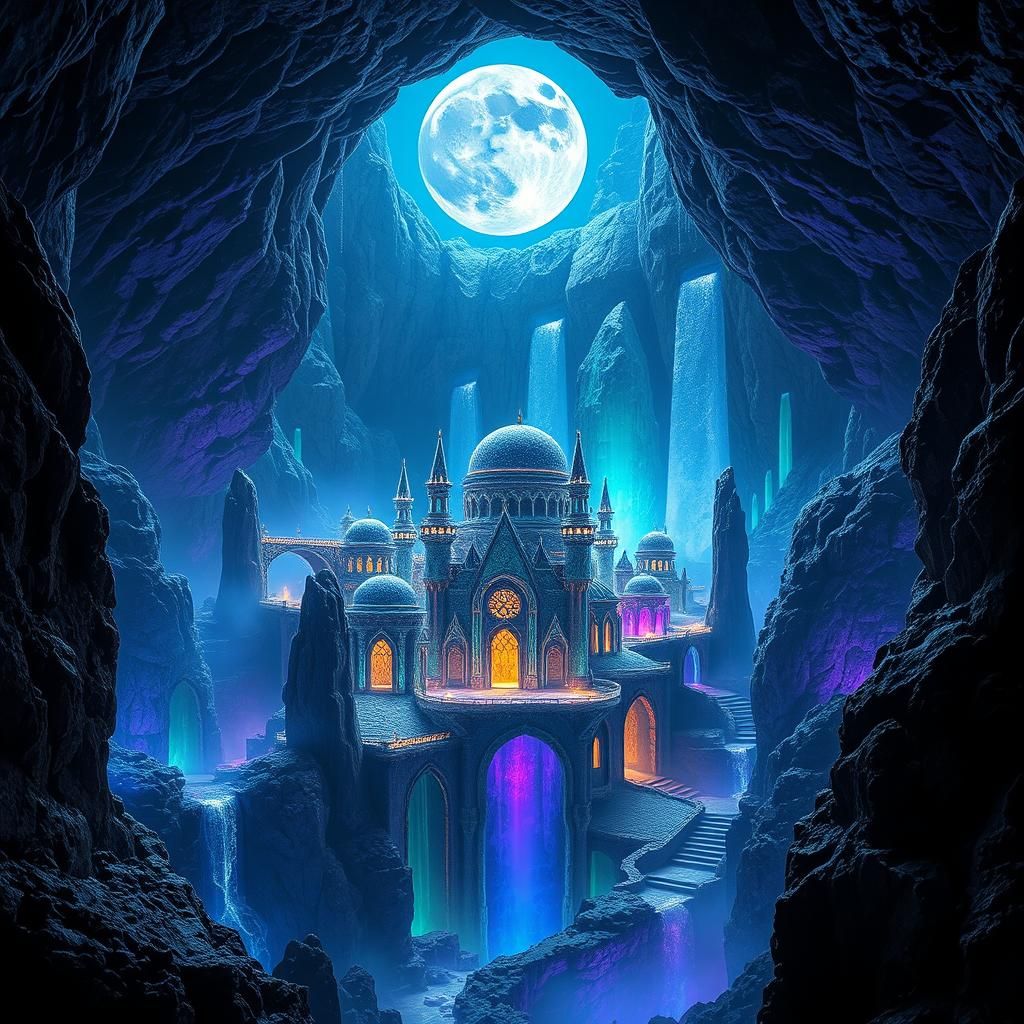 Mystical Underground City Under Crystal Moon