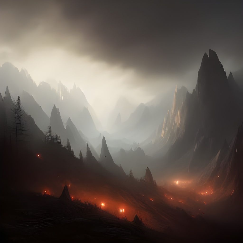 Misty Dark Mountain Forest: Fantasy Concept Art