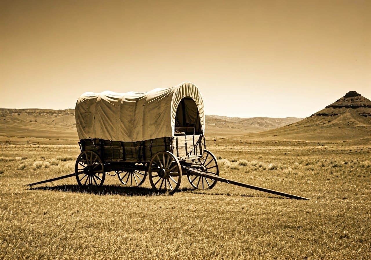 Covered Wagon on the Oregon Trail in Sepia