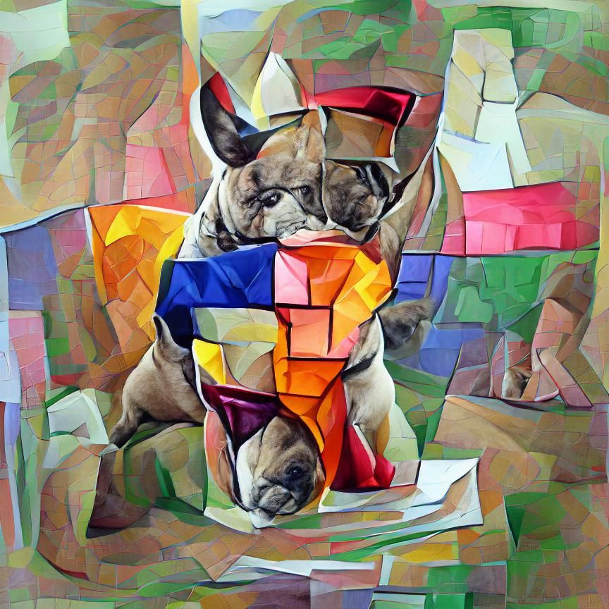 Colorful Cubist Painting of French Bulldog