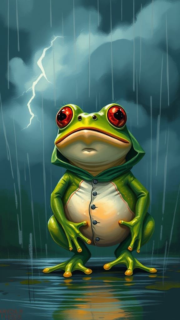 Surprised Frog in Stormy Weather, Digital Painting