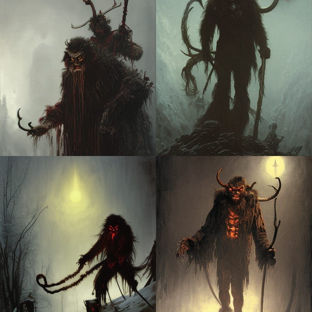 Krampus Horror in Oil Painting Style