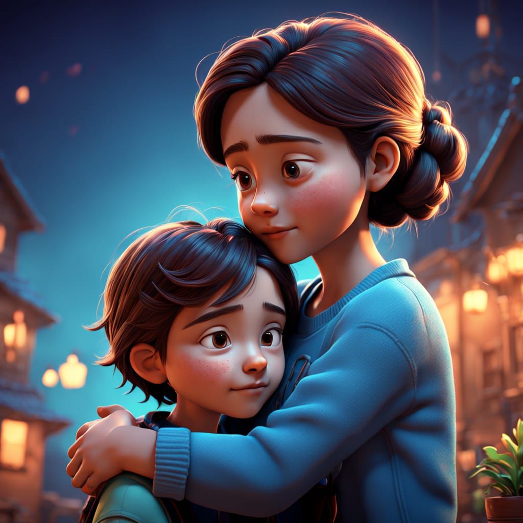Motherly Love in Vibrant Pixar-Inspired 3D Art