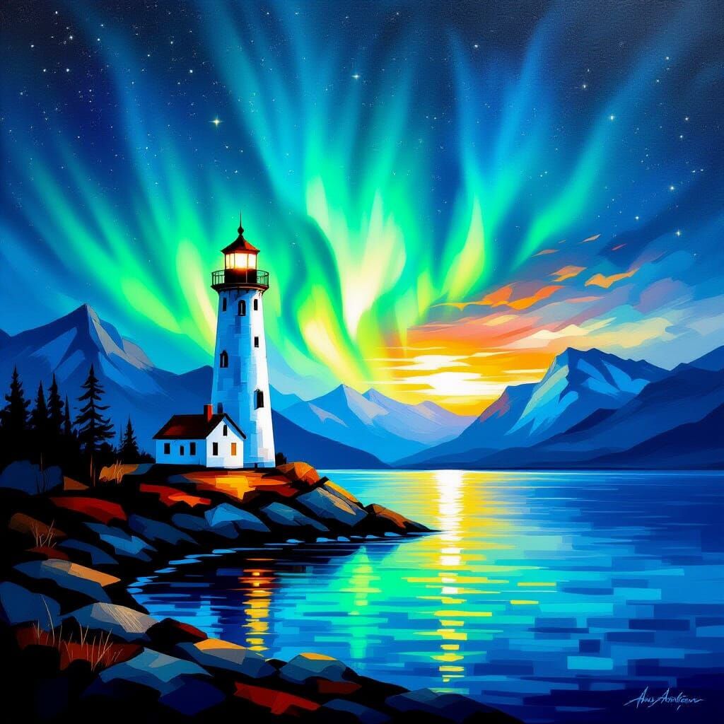Serene Spring Lighthouse Under Aurora