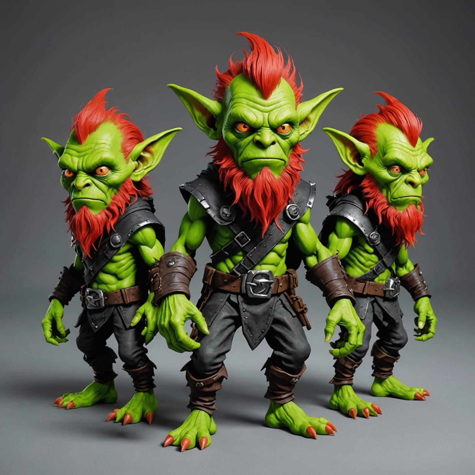 Three-Headed Goblin with Neon Green Skin