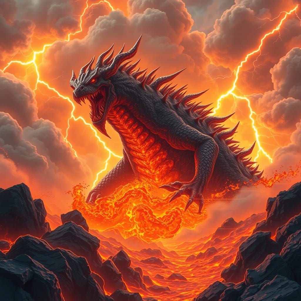 Giant Lava Monster Unleashes Orange Lightning Fury