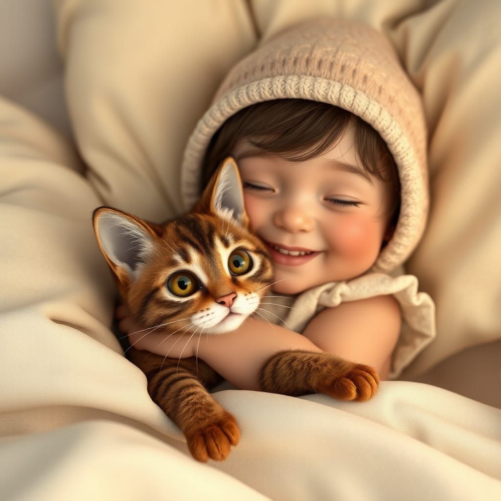Girl and Persian Cat in Stylized 3D