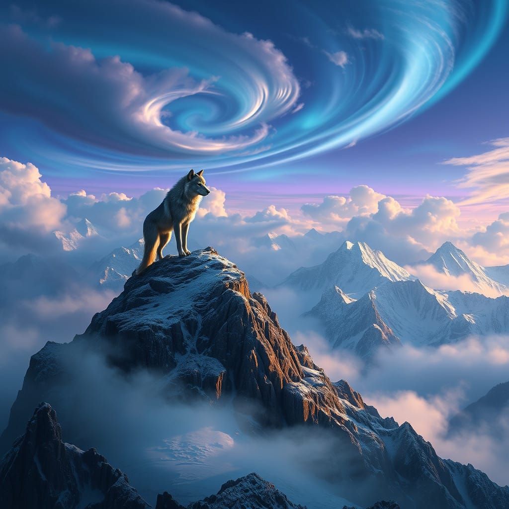 Majestic Gray Wolf Dominates Snow-Capped Mountain Realm in C...